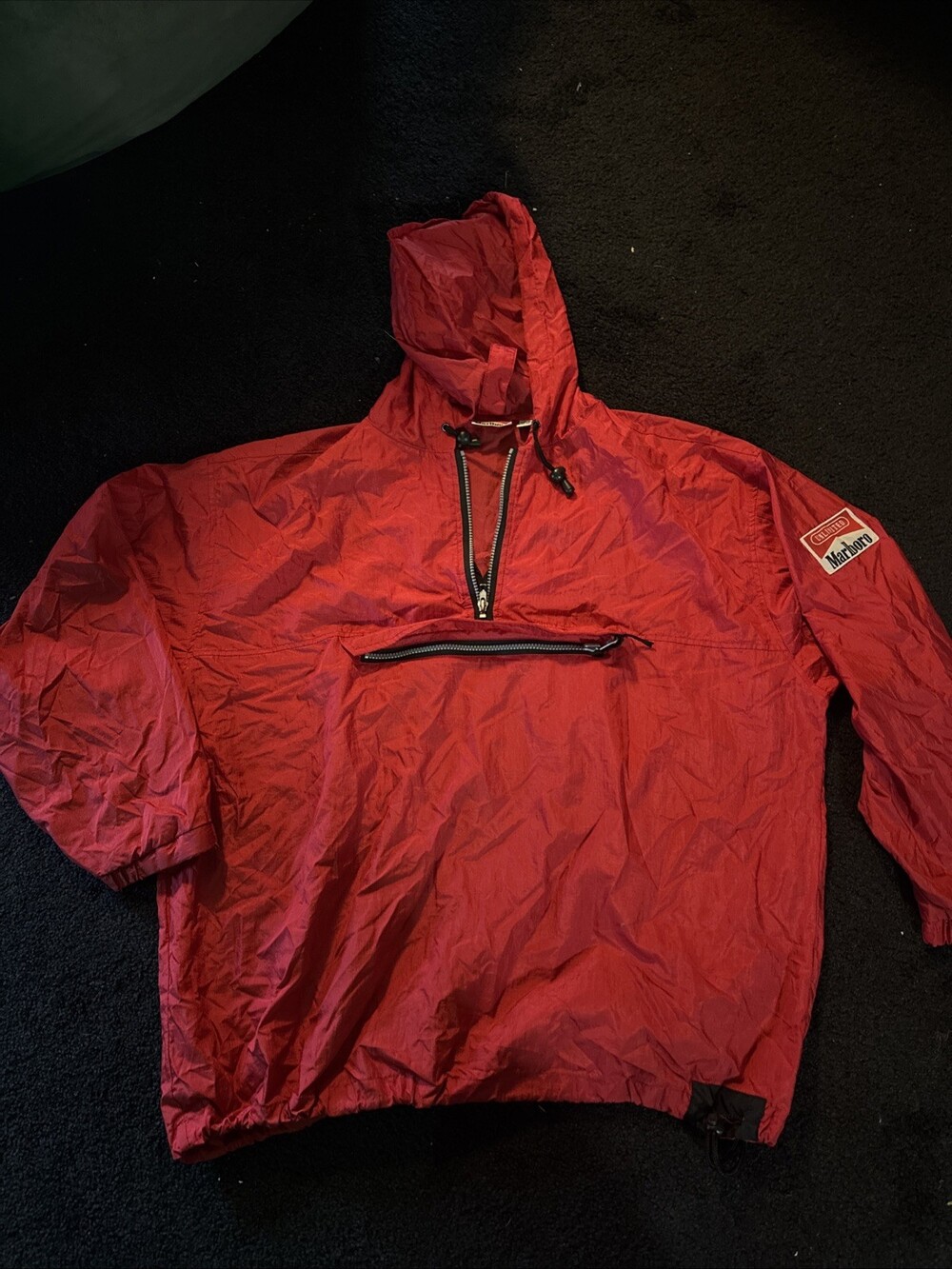 Vintage 1990's Red Marlboro Packable Windbreaker Anorak Size L